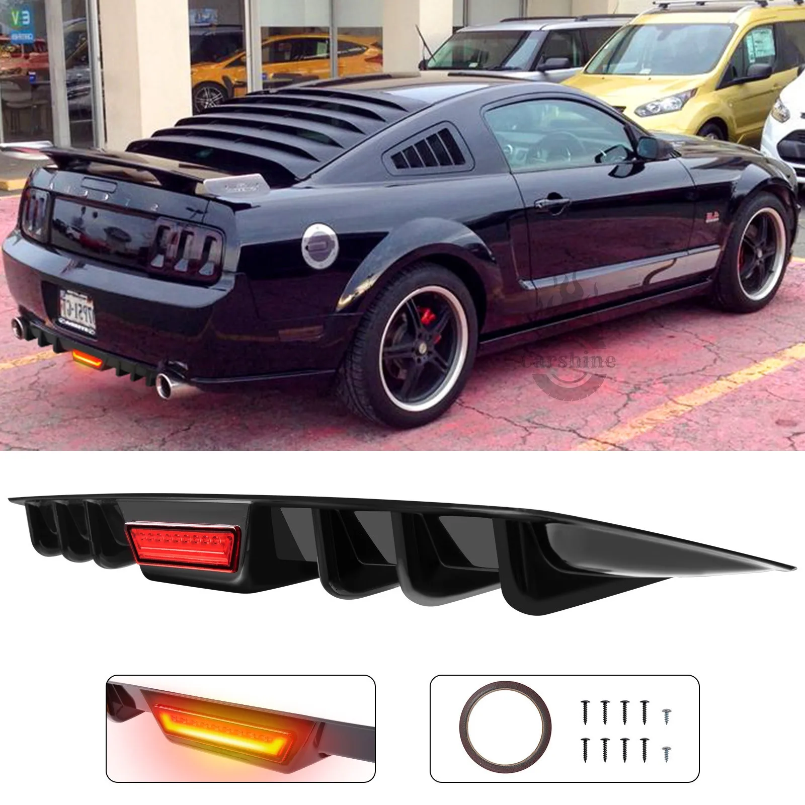

For Ford Mustang 90-04 Glossy Rear Bumper Diffuser w/ LED Brake Stop Tail Light