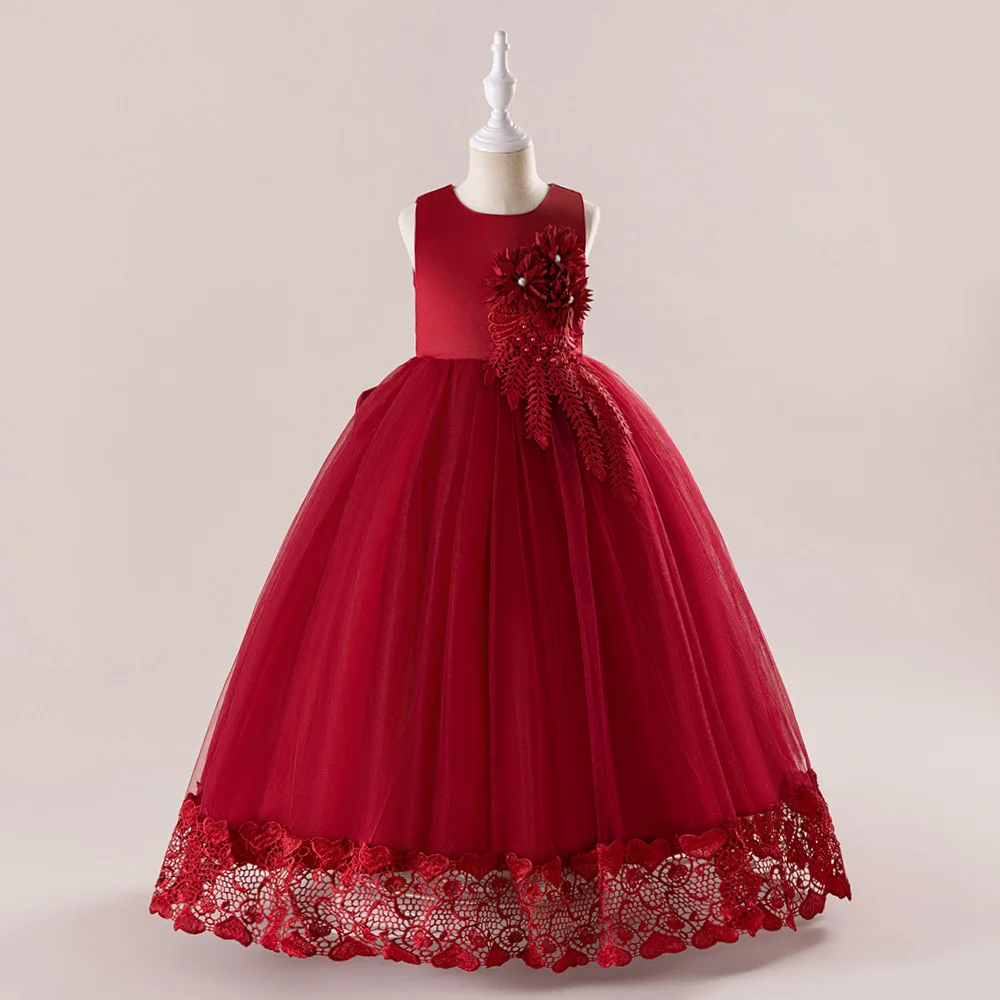 4-14Y Elegant Flower Girls Dress Christmas Costume Formal Wedding Bridesmaid Princess Pageant Prom Evening Dresses Girls Clothes