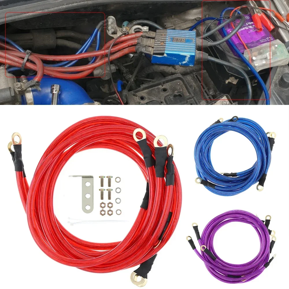 Kit de système de fil de mise à la terre universel pour voitures SUV, Auto Booster Jumper, Directions au sol de la voiture, 5 points, 0.6 m, 0.8 m, 1m, Améliorer la puissance