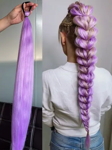 Synthetic 2Pcs Straight Ponytail With Elastic Hair Tie Colorful Braiding Ponytail Hair Extensions Hair Accessories For Women