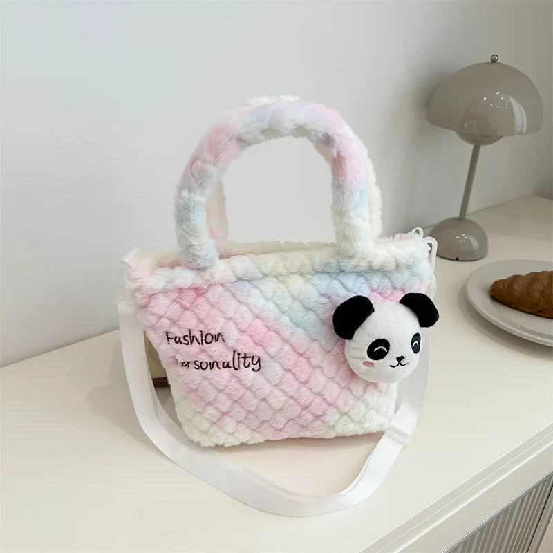 Neue süße Plüsch puppe Handtasche Cross body Cartoon Panda blenden Farbe Plüsch große Kapazität hundert mit Zubehör Umhängetasche