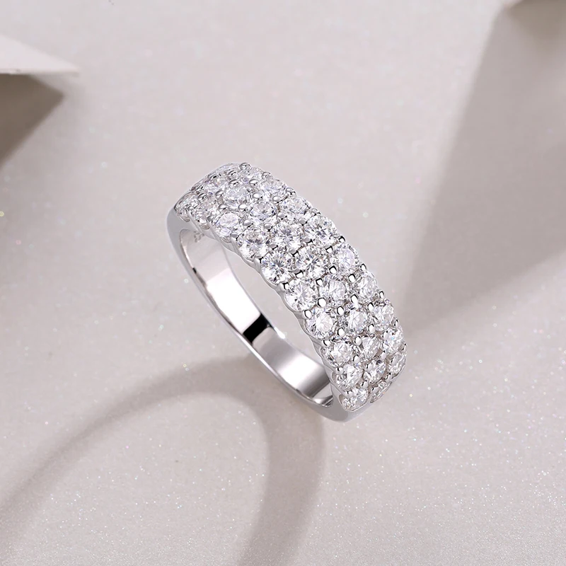 QIBAOKU 1.8/2.5mm Sparkling All Moissanite Rings for Women 3 Row Design Lab Diamond 100% S925 Sterling Silver Bands 2026