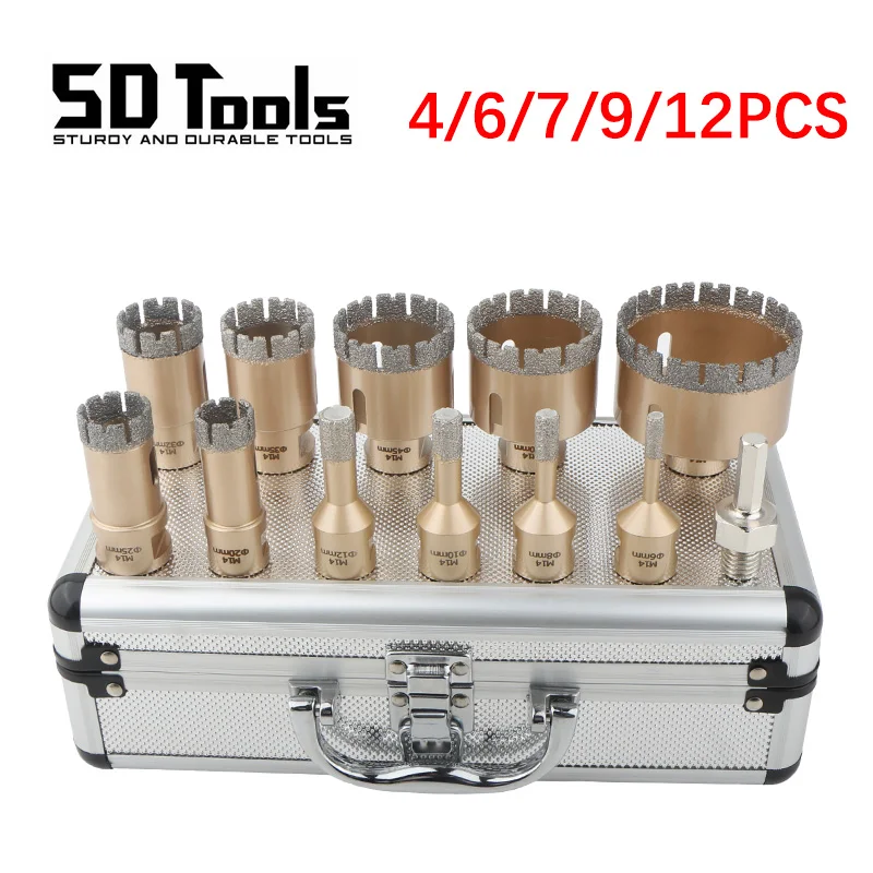 4/7/9/12Pcs M14 Thread Brazed Diamond Core Drilling Bit Hole Saw Ceramic Tile Granite Marble Hole Opener Tools Set Dry Drill Bit