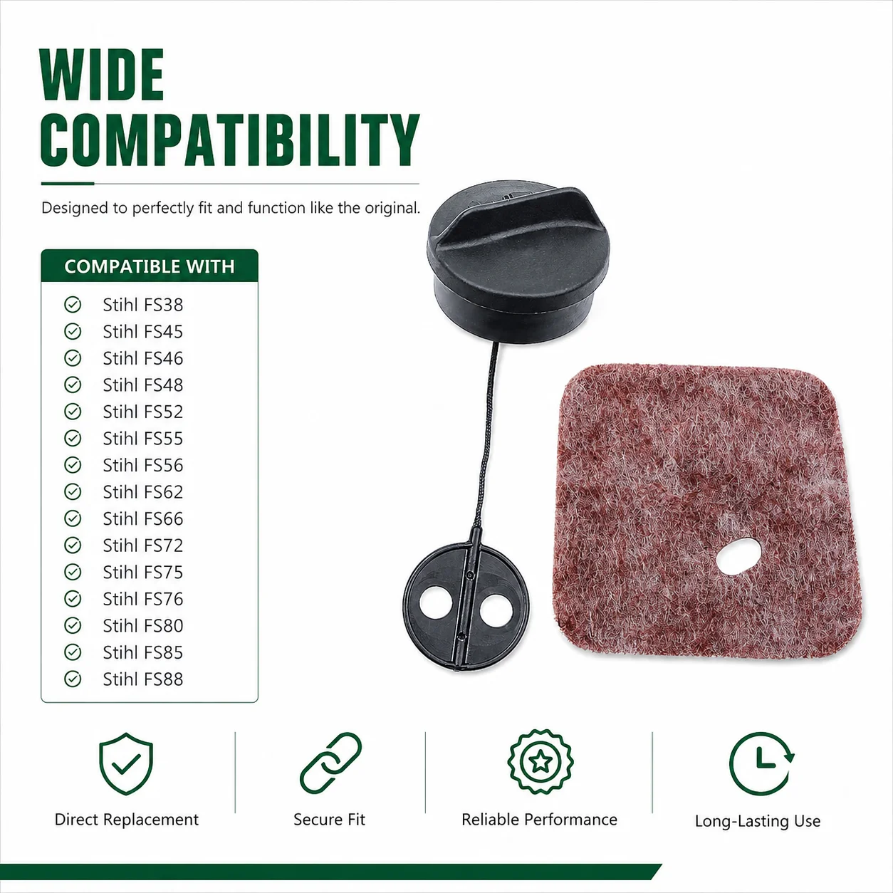 Fuel Tank Cap Air Filter Kit For Stihl FS38 FS45 FS46 FS48 FS52 FS55 FS56 FS62 FS66 Brushcutter Parts Replaces 4128-350-0505