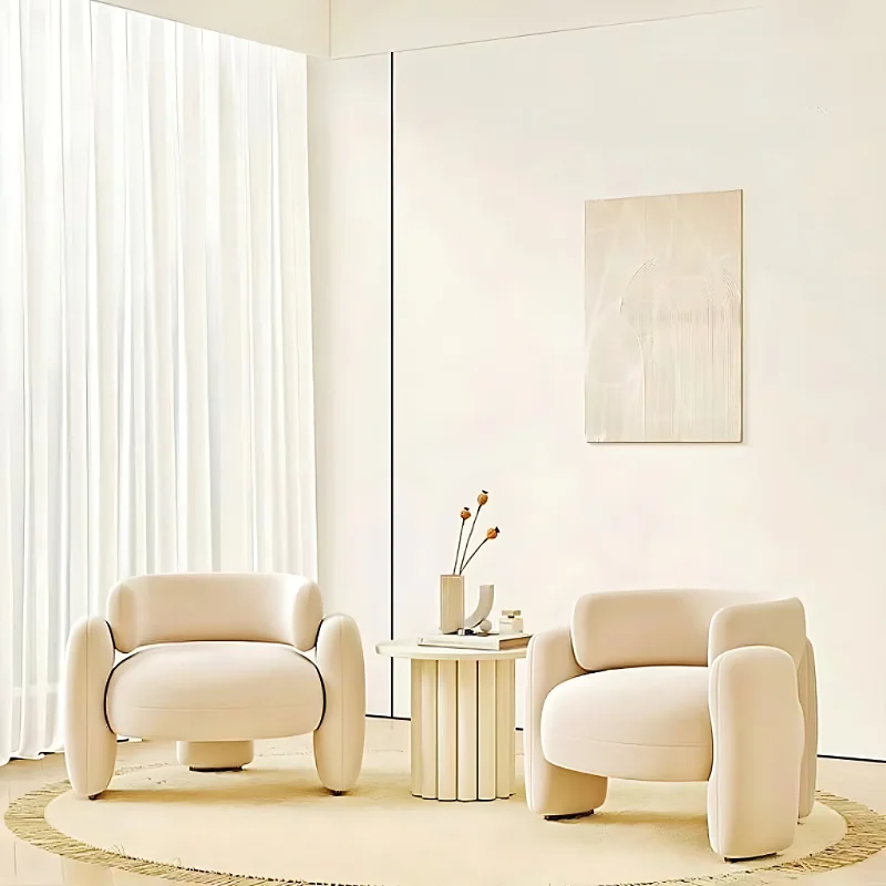 Nordic Light Luxury Sofa Chair, Simple Leisure Single Chair in the Living Room, Cream Style Creative Internet Celebrity