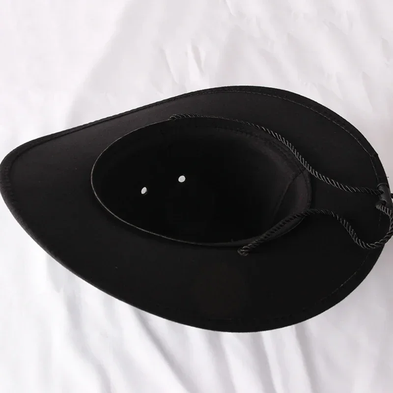 Vintage Western Cowboy Hat Solid Color Basin Hat Wide Brim Jazz Hat Outdoor Sun Protection for Hiking Camping Riding Cowgirl