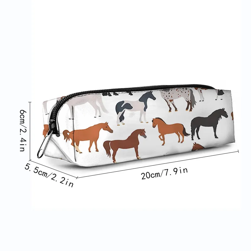Horse Single Layer Printed Pencil Case for Boy and Girls Best Gifts 2D Flat Cartoon School Supplies Pen Bag for Children