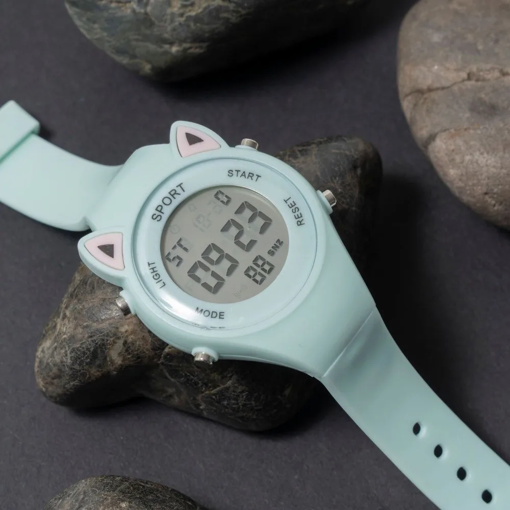

Милые силиконовые детские часы с браслетом. Удобные цифровые часы. Детские часы с мягкими кошачьими ушками для студентов.