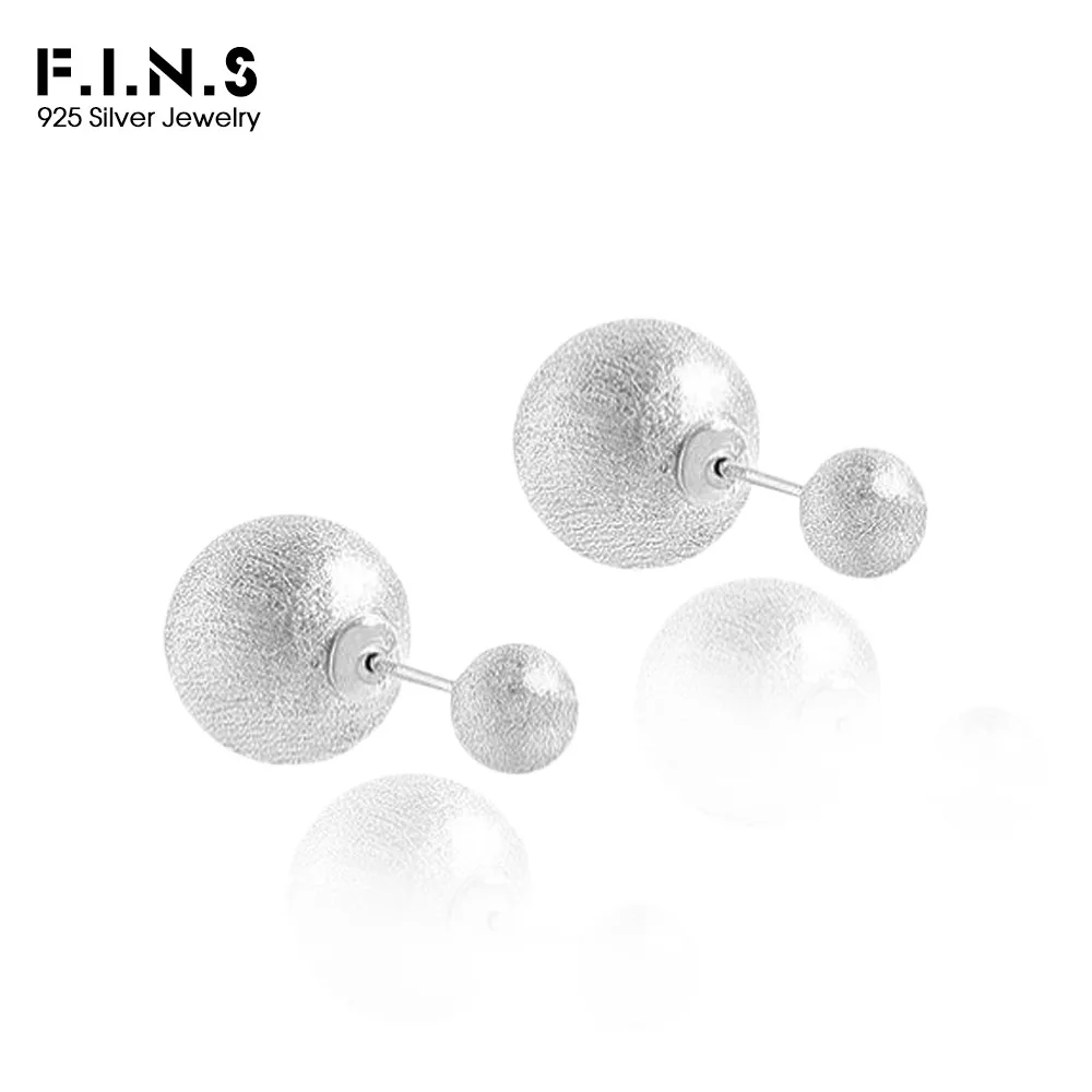 

F.I.N.S Классические серьги-гвоздики из стерлингового серебра 925 пробы, матовые матовые круглые серьги-гвоздики с двойными бусинами, пирсинг ушей, ювелирные изделия, гипоаллергенные