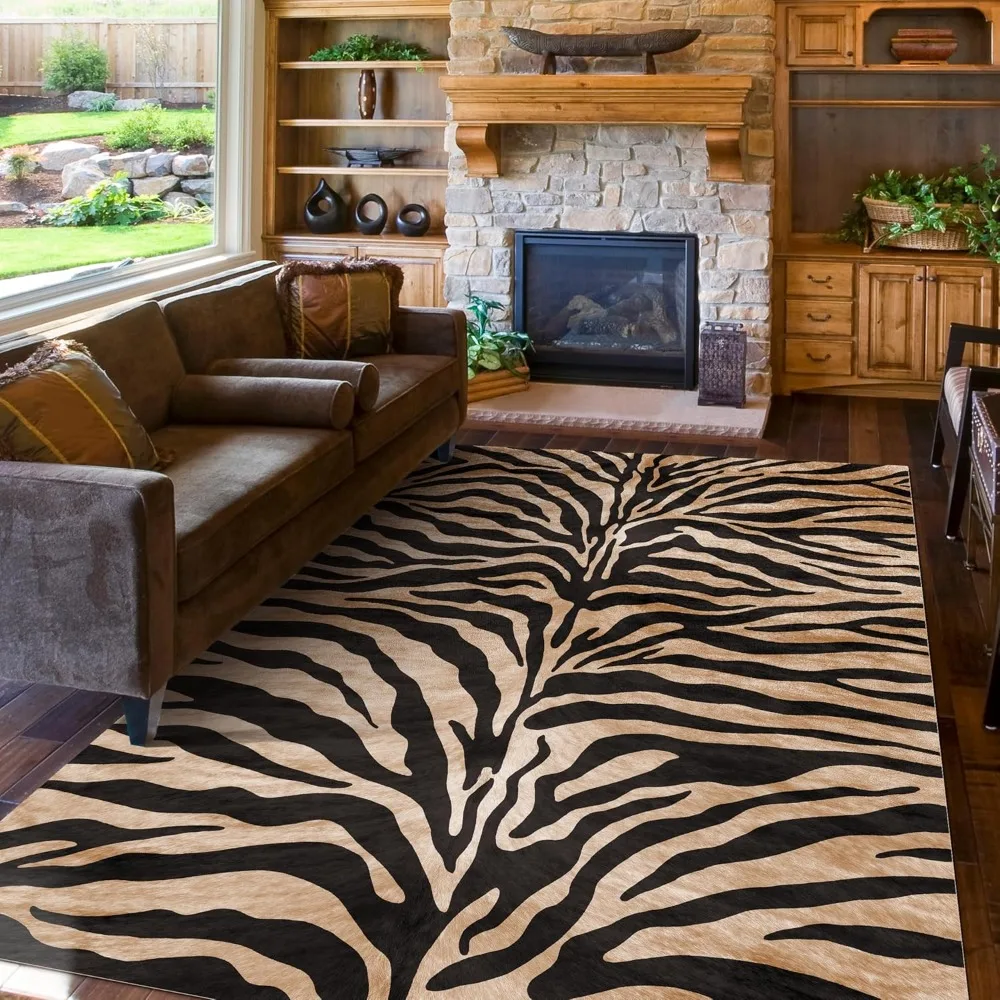 

Ковер с рисунком зебры, коричневый ковер для гостиной 5x7, ковры с животным принтом и тигром и золотыми акцентами