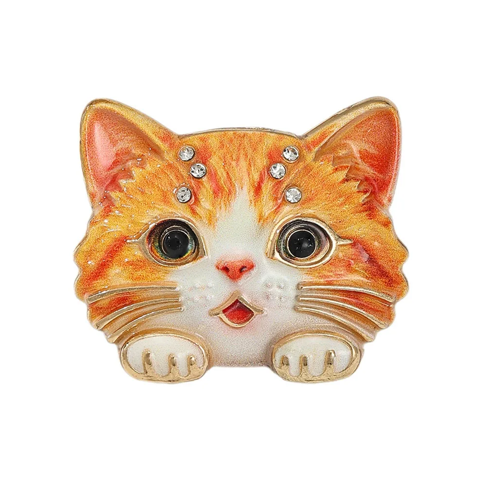 Vintage Enamel Cat Mask Brooch Rhinestone Lion Animal Lapel Pin Retro Alloy Badge for Women Suit Scarf Coat Fashion Jewelry Gift
