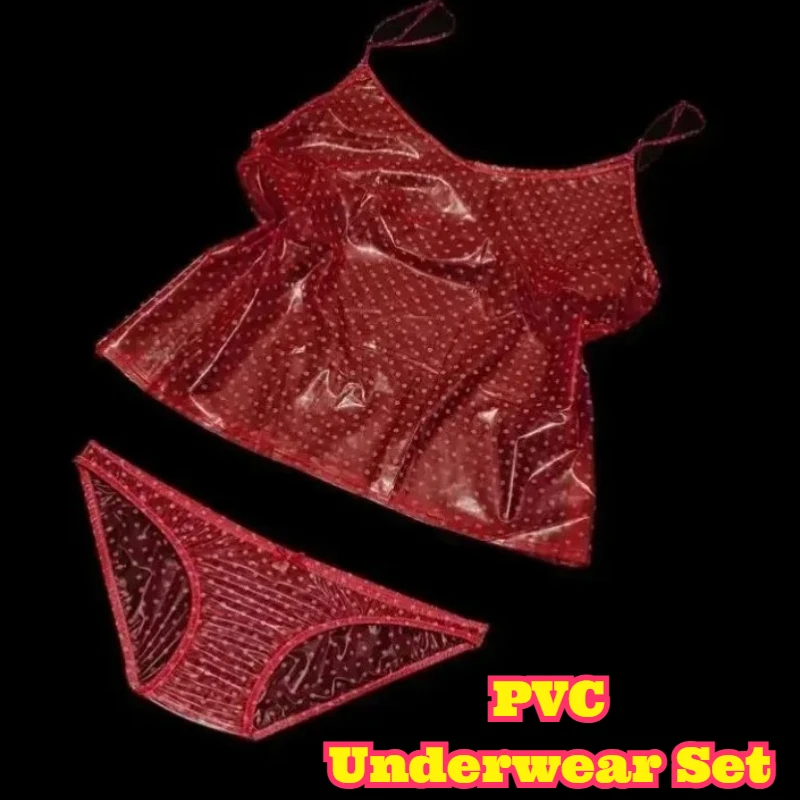 

Transparent PVC Camisole Top Pantyhose Set Soft Shiny Silent Top Couple Intimate Briefs Stretchy Nightwear Loungewear Apparel