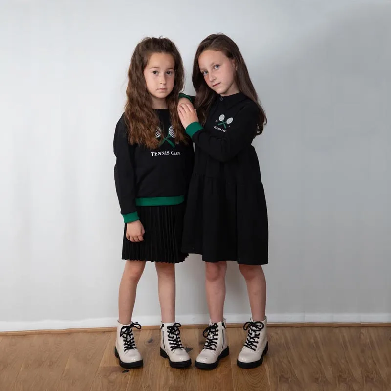 Robe d'automne et d'hiver en coton pour enfants, chemise de protection pour garçons et filles, haut imprimé tennis et barboteuse, vêtements assortis pour la famille