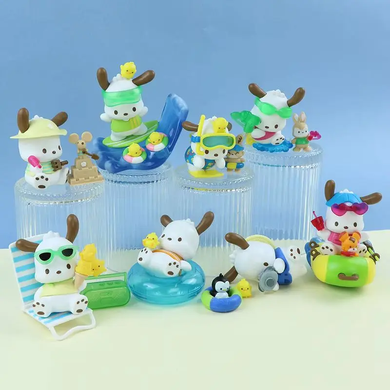 

8pc Sanrio Cute Pochacco Holiday Beach Surfing Doll Handmade Trendy Toy Cartoon Twist Egg Toy Lovely Girl Birthday Gift Toys