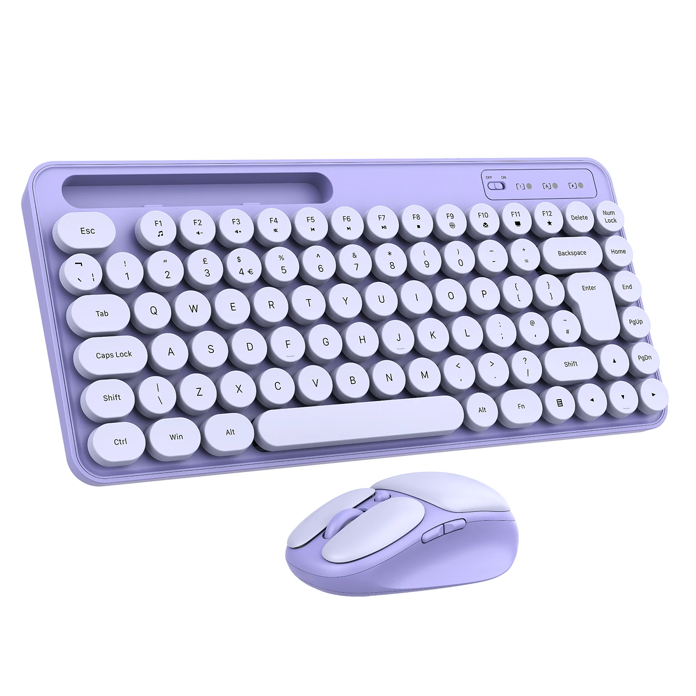 Mini Cute Wireless Keyboard And Mouse Combo Round Keycap Kids Colorful Keyboard With Phone Tablet Holder For Laptop