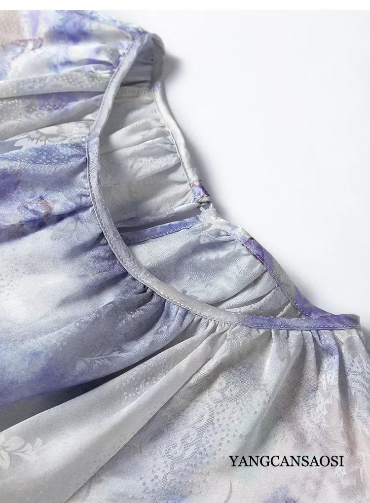 المرأة عادية أوائل الخريف نمط جديد 100% حرير التوت الطبيعي HuaLuo الرقبة المستديرة ثلاثة أرباع فانوس كم تي شيرت مطبوع