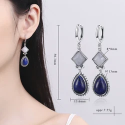 Natural Moon Stone S925 Silver Drop Earrings for Women Vintage Jewelry Wedding Engagement Hoop Earrings Gifts