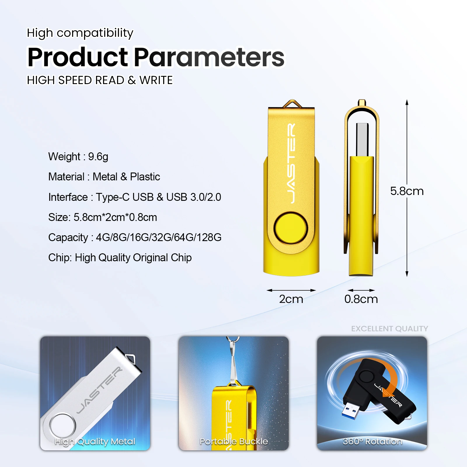 JASTER Mini USB 3.0 Flash Drives 128GB Extreme Speed Pen drive Rotatable Memory stick 8GB 16GB 32GB 64GB wedding gift USB stick