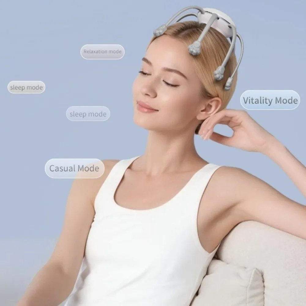 Button Control Octopus Head Massager Vibration Device Cordless Head Scalp Massager Rechargeable 360 Degree for 5V/500mAh