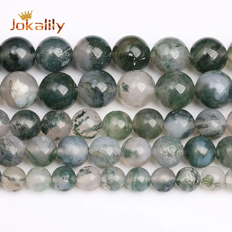 7A Green Moss Agates Round Beads Natural Stone Loose Spacer Beads For Jewelry Making DIY Bracelet Necklace 4 6 8 1012mm 15