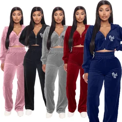 New Arrive PINK Tracksuit Plus Size 2 Piece Sets For Women Outfit Casual Set Midriff-Baring Loose Pants Top Letter Clothes XXL