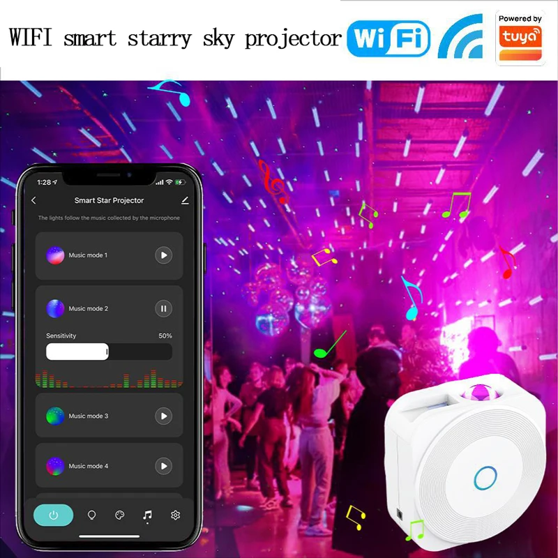 

WiFi Tuya smart home starry sky projector app timing voice music rhythm square smart LED atmosphere light