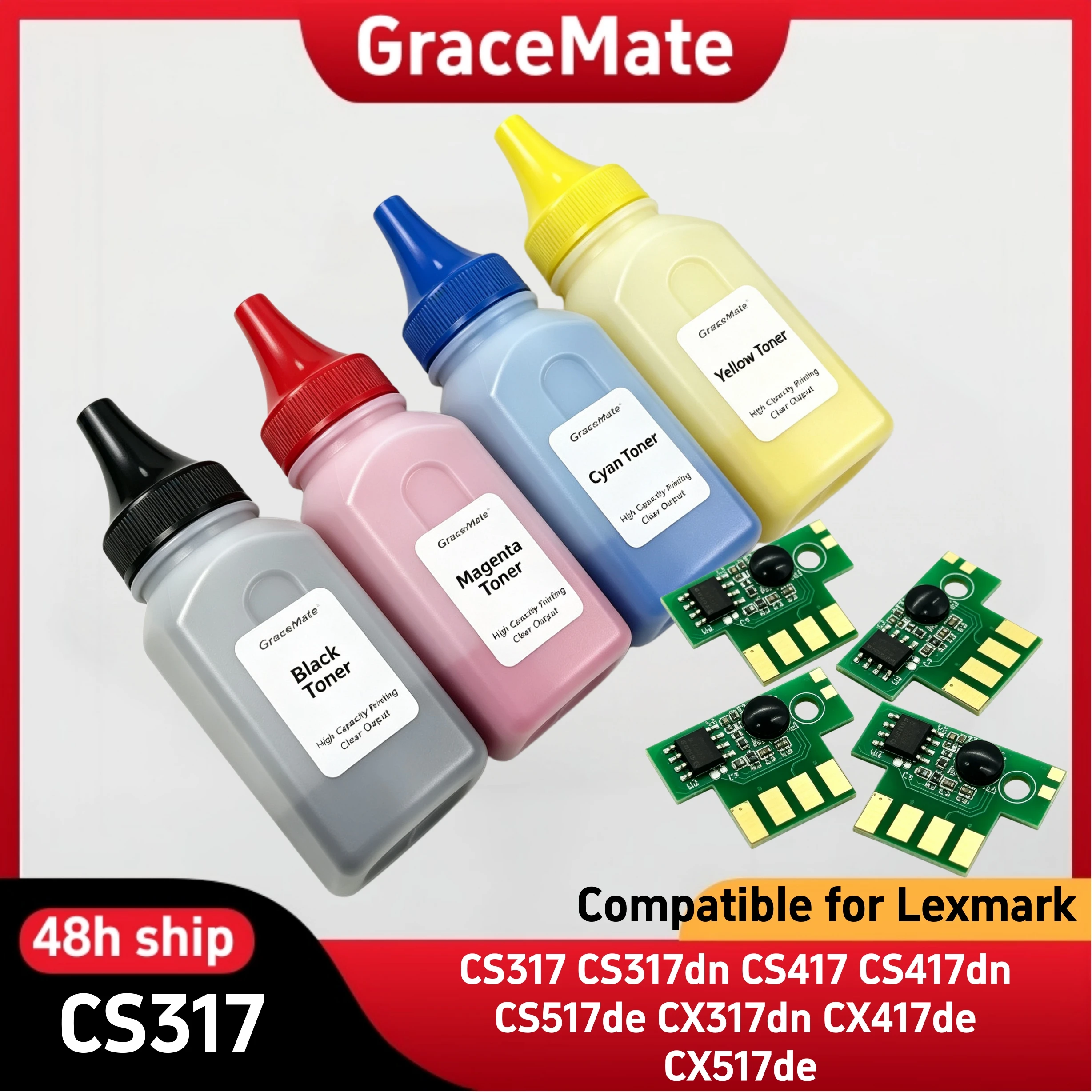 CS317 CS417 CS517 Toner Powder Chip for Lexmark CS317dn CS417dn CS517de CX317 CX317dn CX417 CX417de CX517 517de Printer