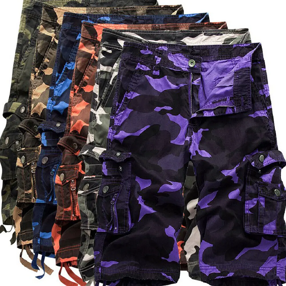 Letnie szorty Cargo męskie kamuflażowe moro bawełniane luźne luźne szorty robocze z wieloma kieszeniami Streetwear HipHop szorty 30-42