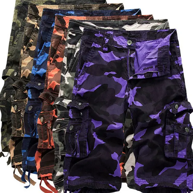 Letnie szorty Cargo męskie kamuflażowe moro bawełniane luźne luźne szorty robocze z wieloma kieszeniami Streetwear HipHop szorty 30-42
