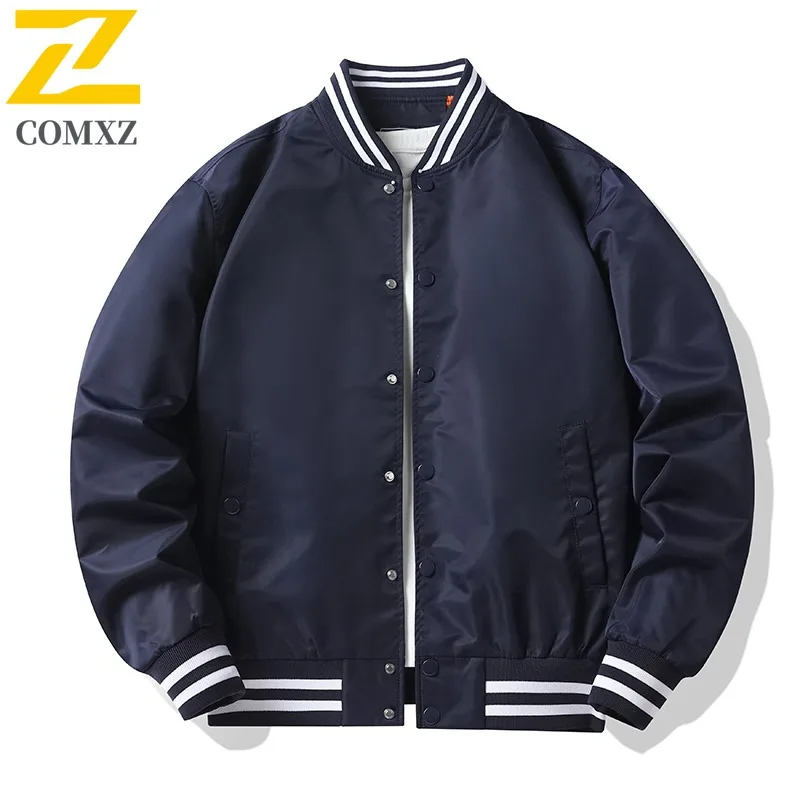 COMXZ Thin Color Block Baseball Jacket Men American Pilot Jacket Unisex  Coat Trendy Workwear Jacket lightweight windbreaker