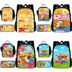 3 pcs set Cute Winnie the Pooh Tigger Child School Backpack with Lunch Bags ,Pencil Bags ,School Bags for Boys Girls Best Gift