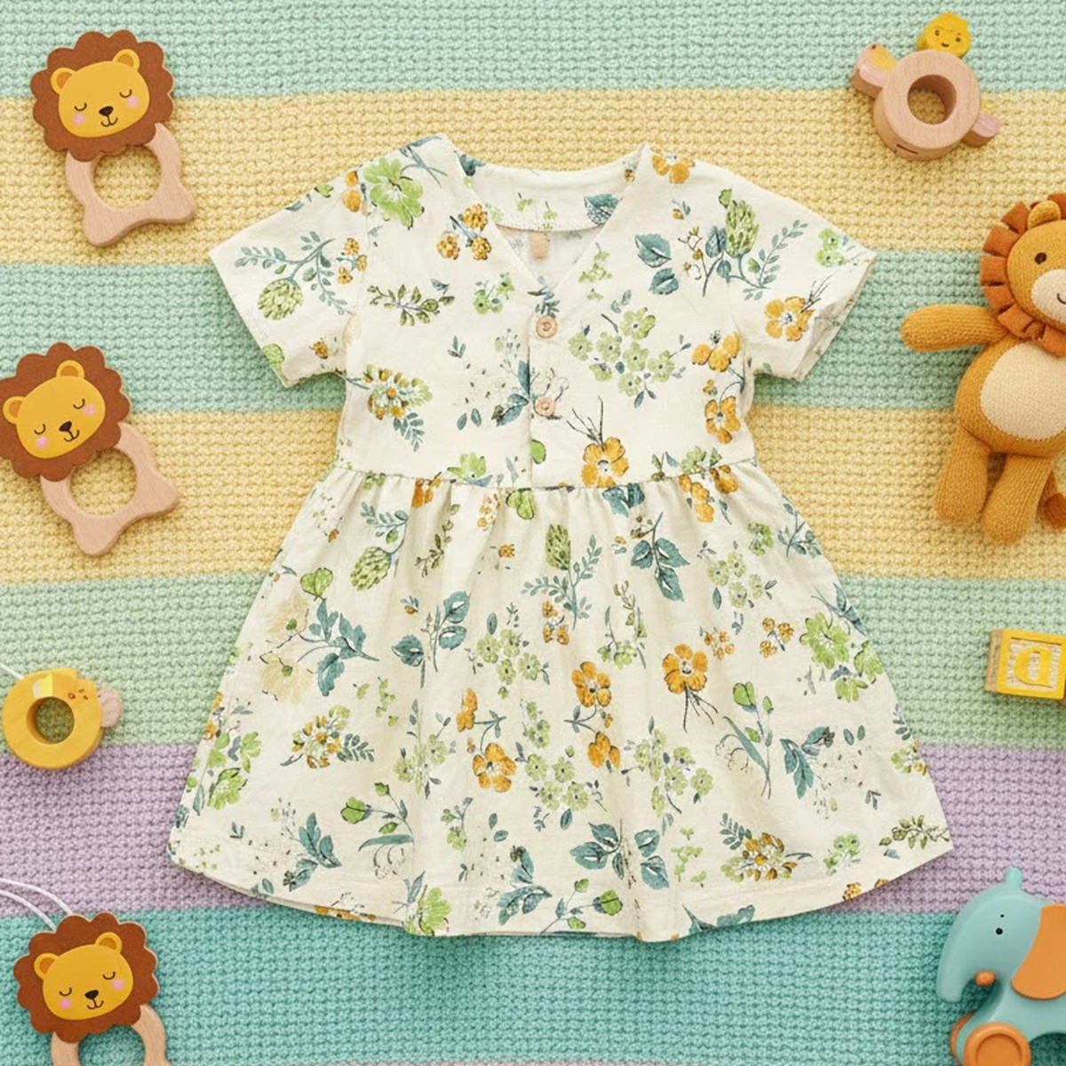 Sanlutoz Casual Flower Children Girls Dress Summer Short Sleeve Baby Beach Dress