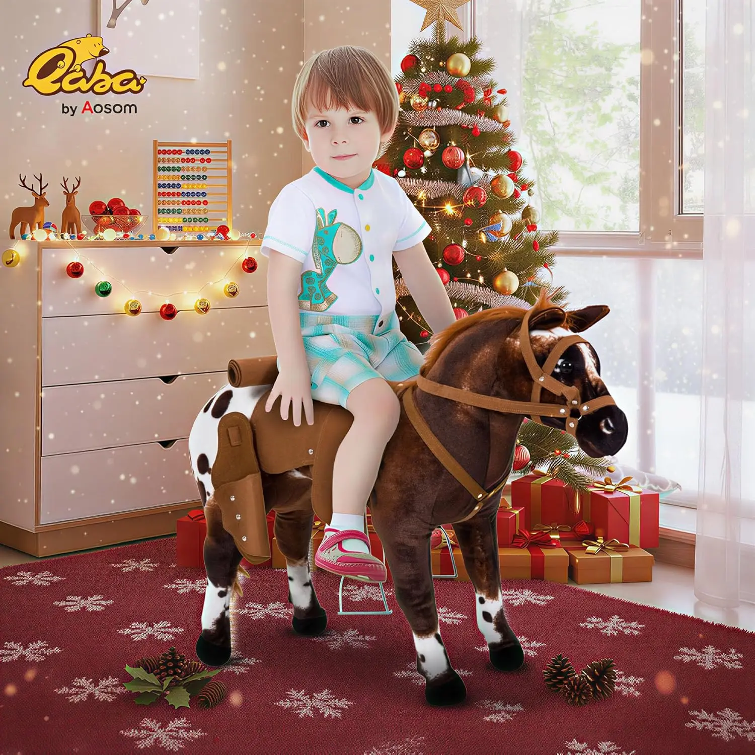 Konik do jeżdżenia dla maluchów w wieku 3-5 lat, z dźwiękiem ohy i galopu, pluszowa zabawka konik dla dzieci z wypełnieniem.