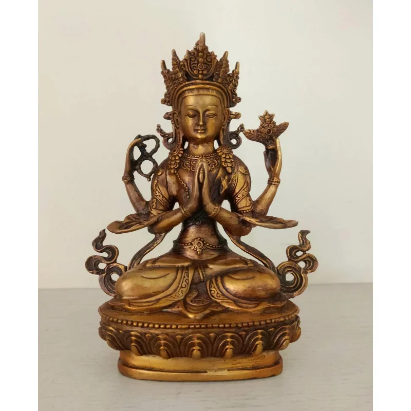 

Divinity Golden Bronze 4 arms Buddha Four-armed Chenrezig Kwan-yin Statue