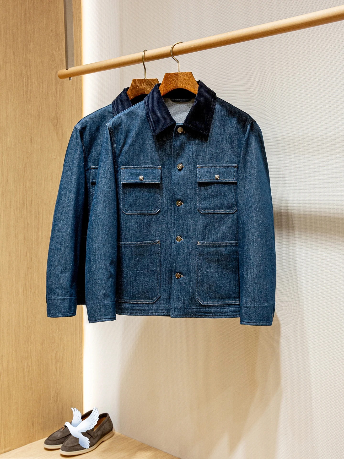 

Men's Quiet Luxury Denim Jacket, Cotton Blend Point Collar Fall Coat, Workwear Heritage Casual Outerwear for Autumn
