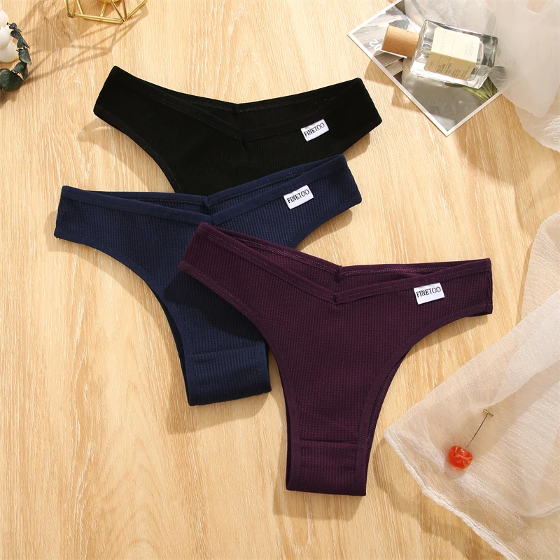 FINETOO 4-teiliges Set Baumwoll-Waffel-Unterhosen im Brasilianischen Stil, Sexy Tiefsitzende Komfortable Unterwäsche, Einfarbige Dehnbare Slips Lingerie – Detail 12