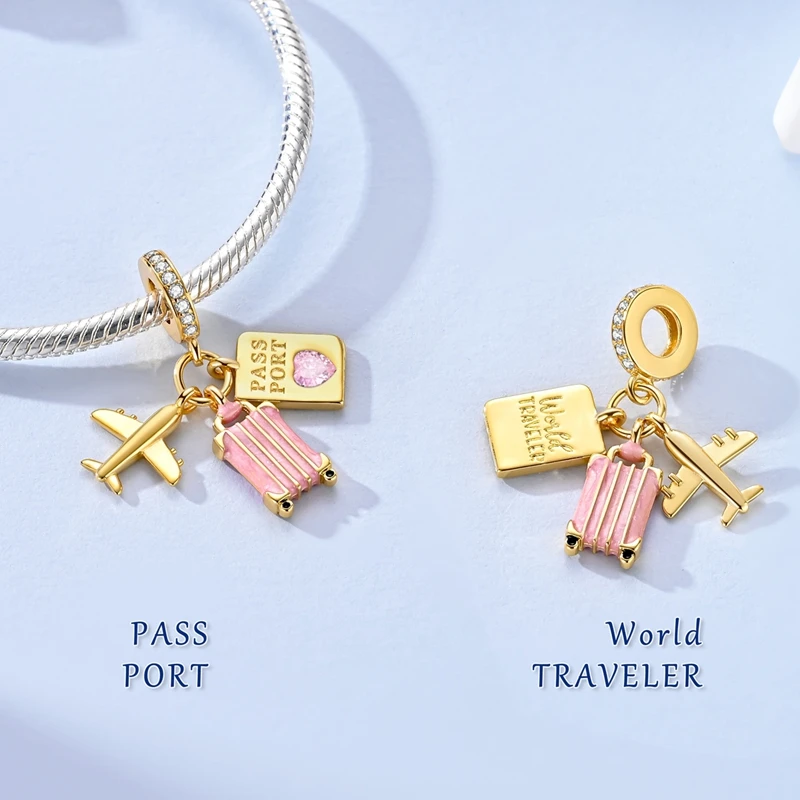 925 Sterling Silver Suitcase Airplane Charms Beads Fit Original Bracelets Bag Keychain Charm Bead Pendant Diy Women Jewelry Gift view 3