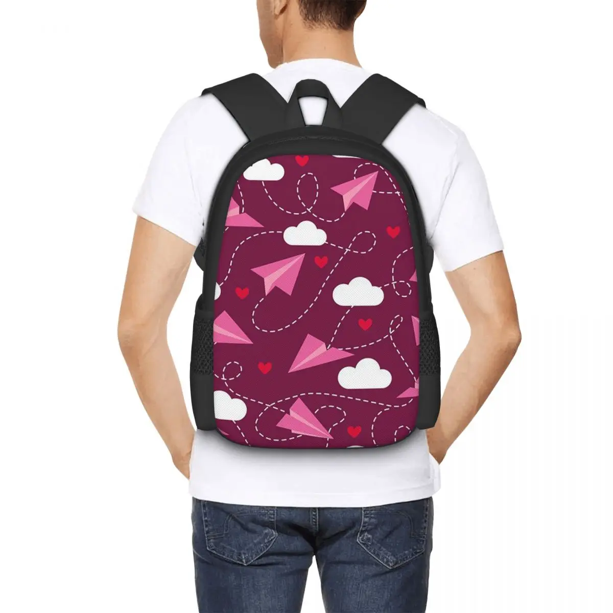 mochila-escolar-para-estudantes-com-estampa-de-coracoes-avioes-de-papel-e-nuvens-cor-borgonha-mochila-de-viagem-e-caminhada-para-meninos-e-meninas