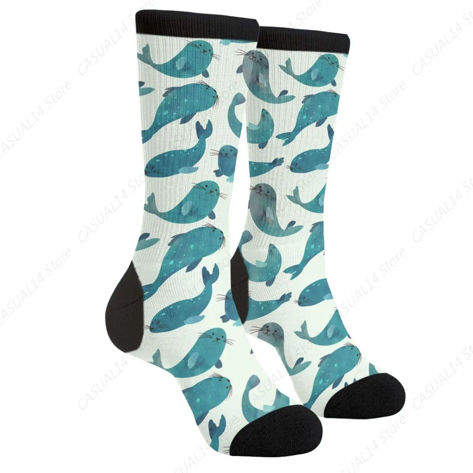 Seal Green Novelty Fun Crew Socks Fashion Comfortable Men And Women Crazy Dress Socks 16 In