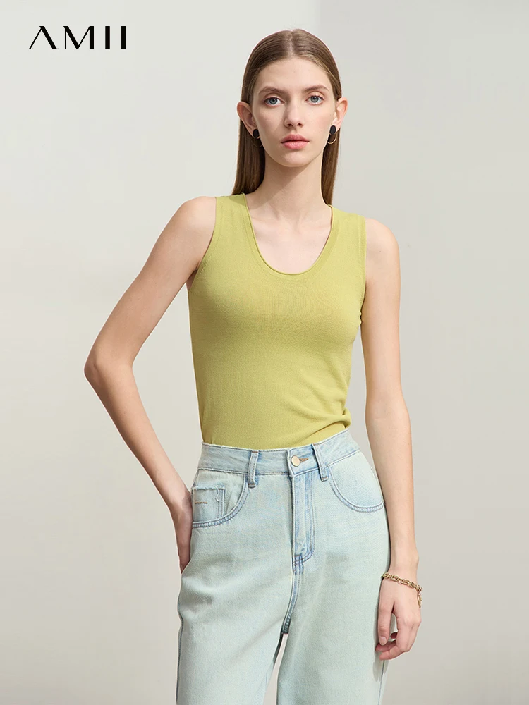 

Amii Spring Knitted Vest Solid Color Casual Tank Top Women Sweater 2025 Fashion Lazy Loose Versatile U-Neck Camisole 12541115