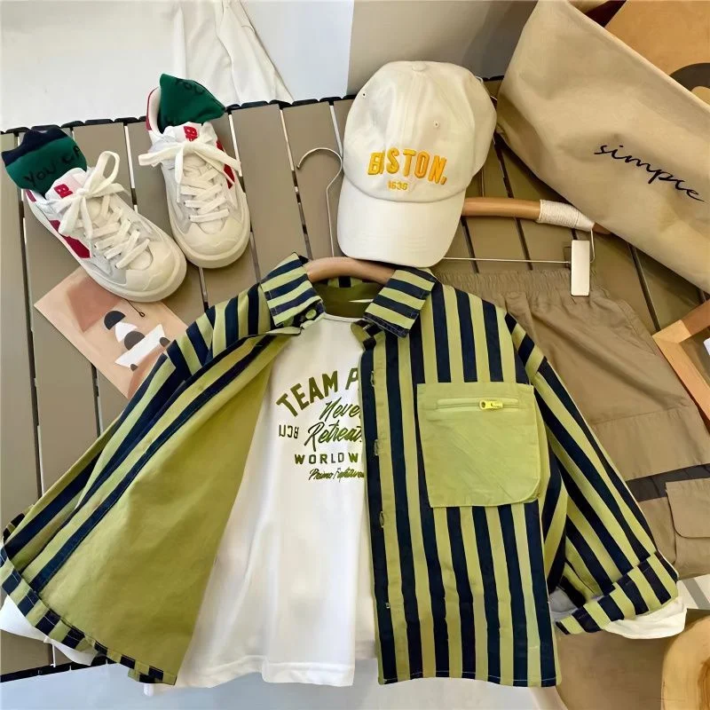 

Boys Baby's Kids Blouse Coat Jacket Outwear Cotton 2024 Simple Spring Autumn Shirts Outwear Teenagers Overcoat Children's Clothi