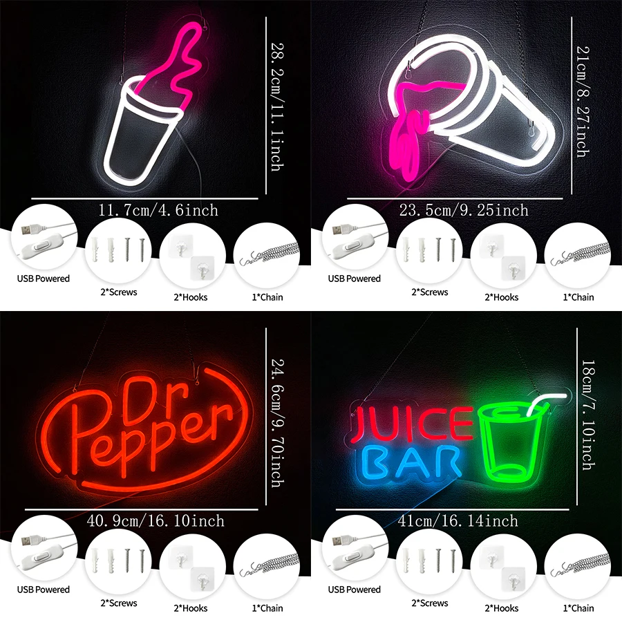 علامات النيون من سلسلة المشروبات، مصباح حائط للأعمال على جدار المتجر، يعمل بمنفذ USB، يستخدم لتزيين النوادي والمقاهي والحانات والمطاعم. #2