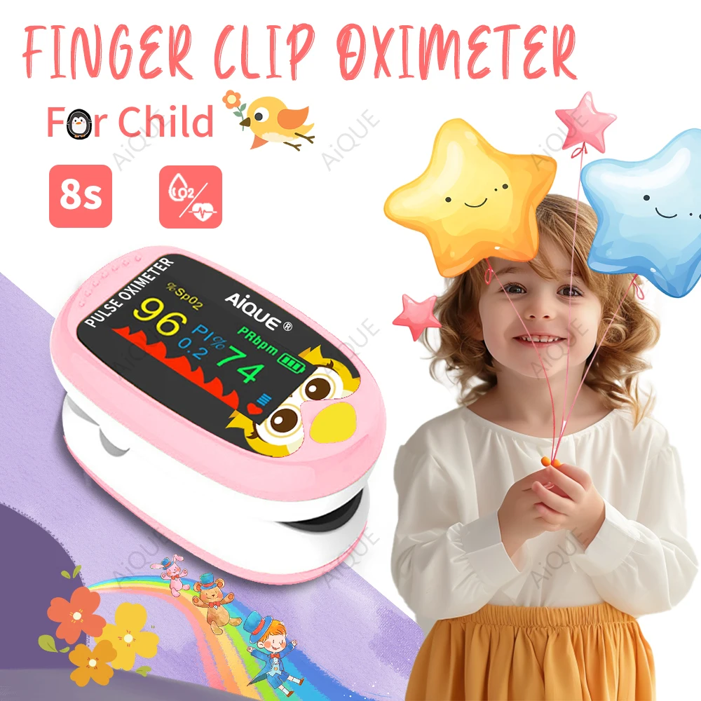 Rechargeable Child Finger Pulse Oximeter TFT Display Strap Lanyard Blood Oxygen Saturation Meter Children Kids Oximetro SPO2