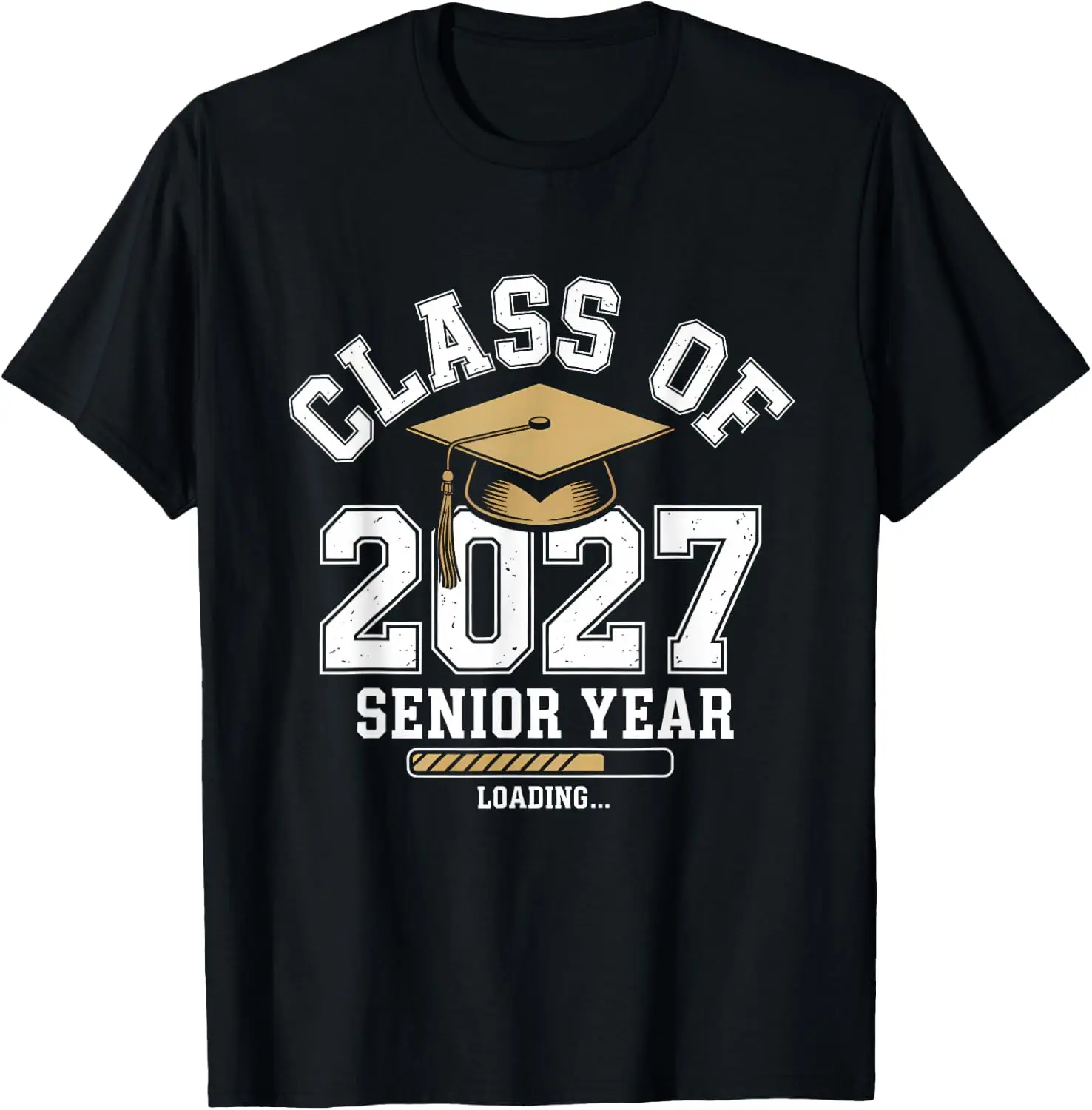 Class Of Year Loading Funny Senior 2027 Graduate T-Shirt Summer short-sleeved breathable sweat-wicking versatile fashion T-shirt for back-to-school season, unisex, Y2K Fashionable Cartoon Anime
