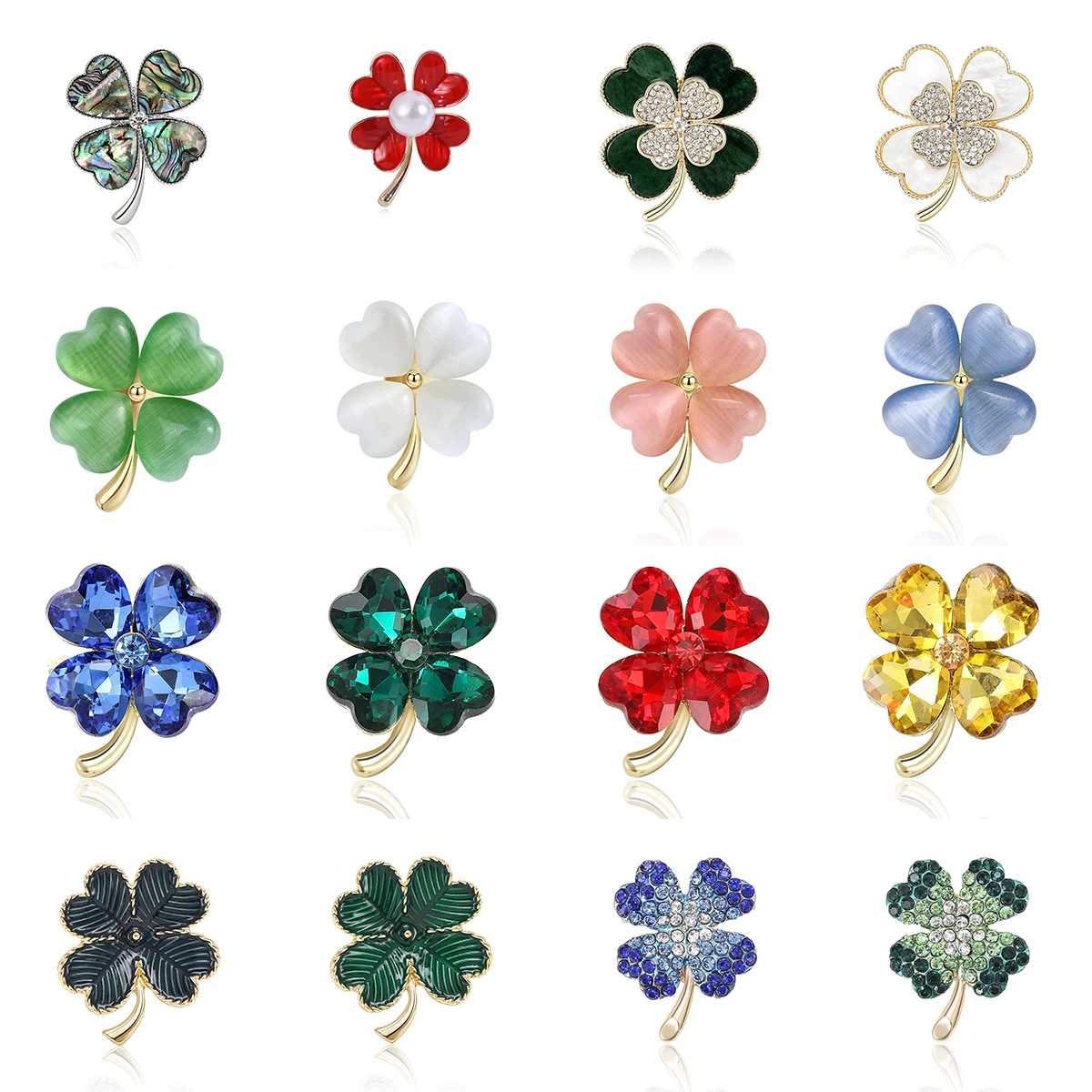 Luxury Four Leaf Clover Brooches for Women Unisex Plant Pins Multi-color Available Office Party Accessories Gifts