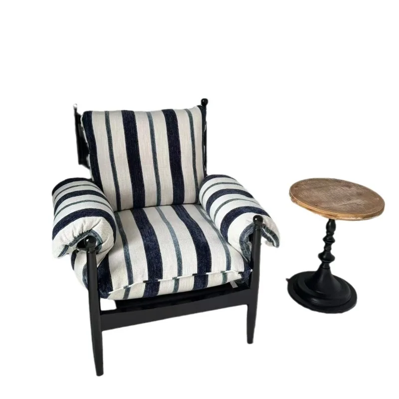 

Red black chair French style, retro solid wood leisure chair, living room single sofa balcony, lazy chair