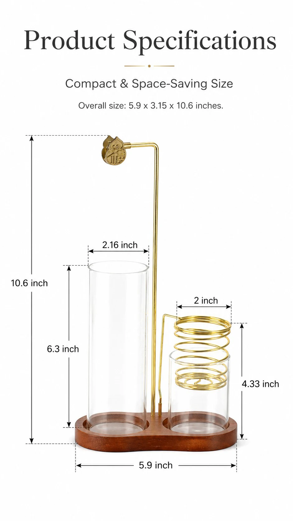 3-in-1 Räucherstäbchenhalter aus Metall, Salbei-Halter, Anti-Asche Palo Santo Halter mit Glas-Aschefänger für Meditation, Yoga, Spa – Detail 6