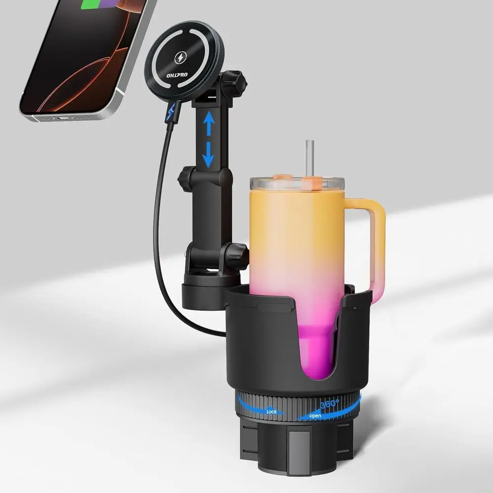 

Держатель для автомобильного подстаканника MagSafe 17 Pro Max, магнитный беспроводной держатель с быстрой зарядкой 15 Вт для серий 16, 15, 14, 13, регулируемое автомобильное крепление