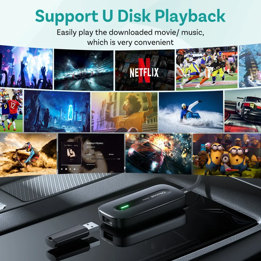 Ottocast Play2Video Pro Ai Box Wireless CarPlay Android Auto Adapter Built in Youtube Netflix 5GHz WiFi Auto Connect No Delay