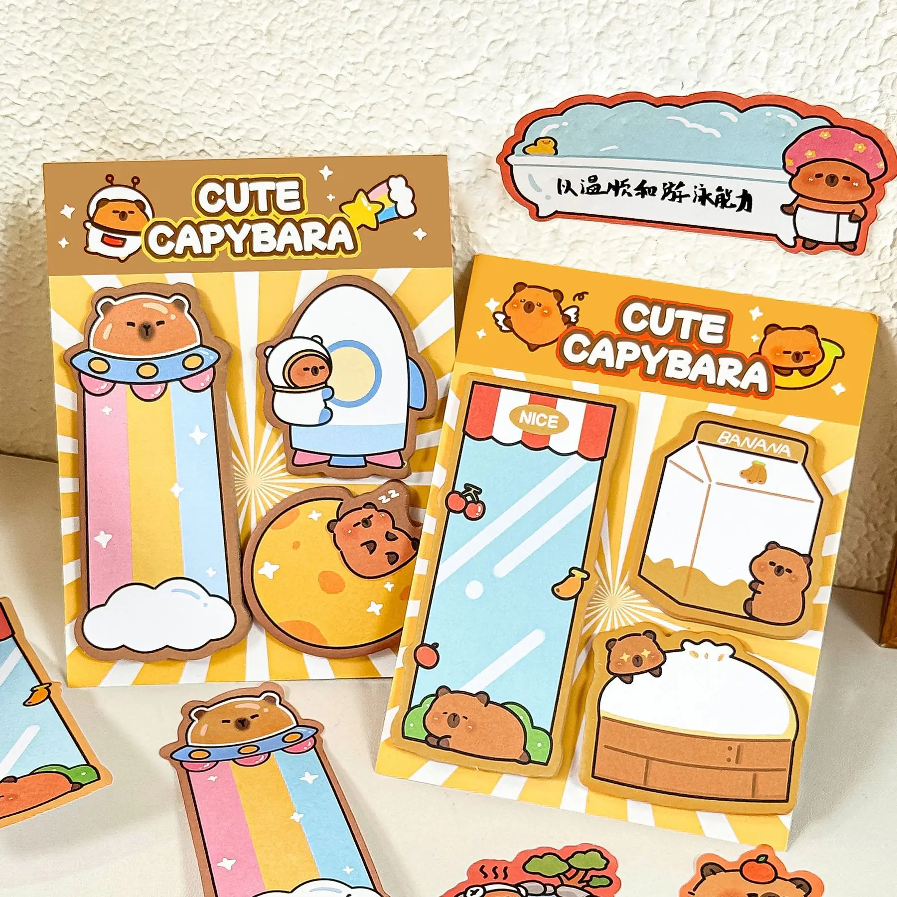 Capybara Sticky Notes Cartoon Memo Pads with Reusable Adhesive Note Paper for Office Home School Kawaii Journal Gift Supplies